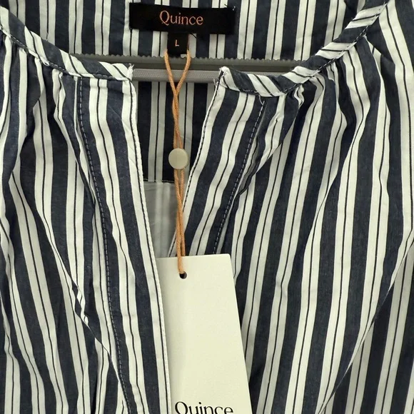 Quince 100% Organic Cotton Polin Tiered Maxi Dress / Hudson Stripe/L - Picture 9 of 11